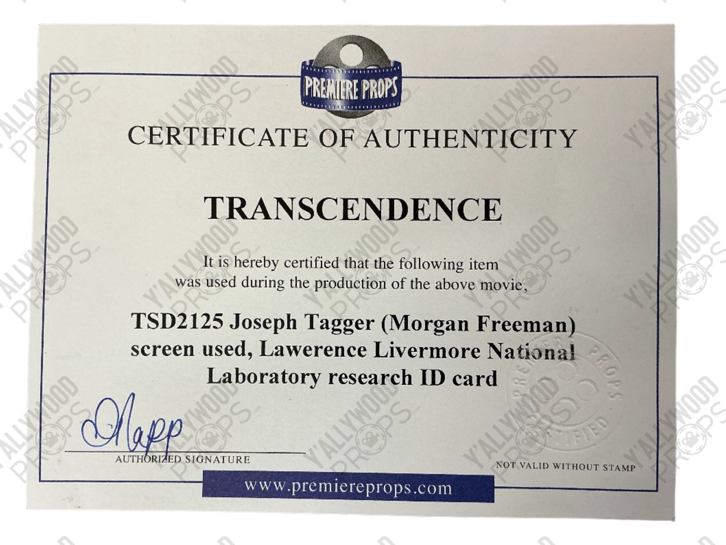 Morgan Freeman's ID Badge Transcendence (2014) Memorabilia Y'allywood Props