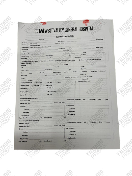 Johnny's Bloody Hospital Form Cobra Kai (2018-2025) Movie Prop Y'allywood Props Production Used Patient Release Form