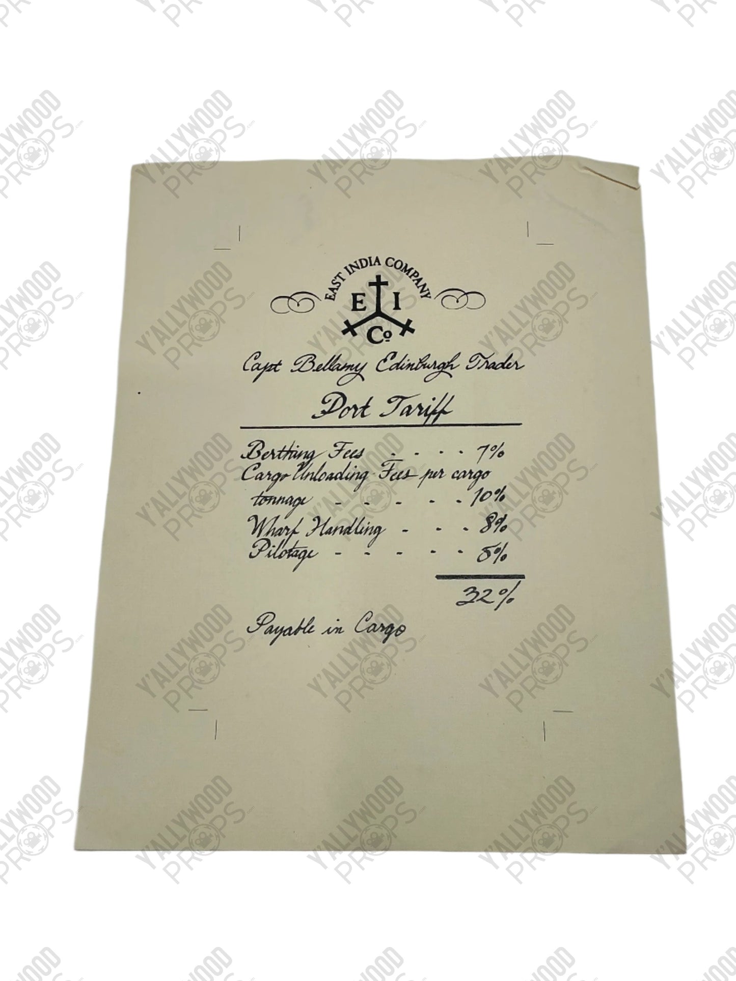 East India Co. Port Tariff Pirates of the Caribbean: Dead Men Tell No Tales (2017) Movie Prop Y'allywood Props