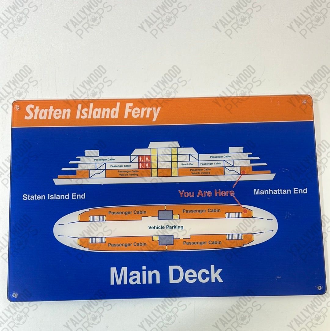 Staten Island Ferry Signs Spider-Man: Homecoming Movie Prop Y'allywood Props Main Deck Diagram 20x13” lighter blue