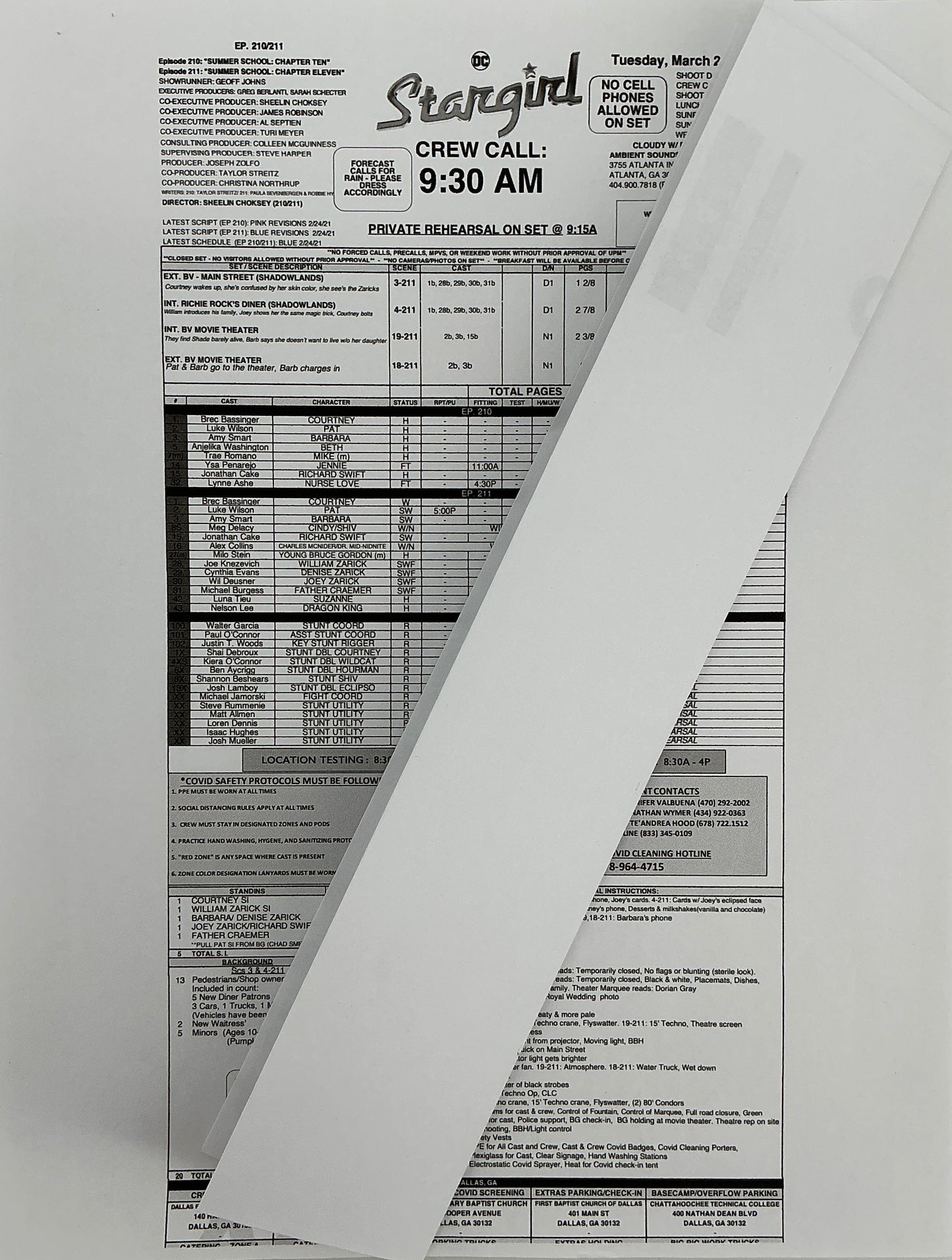 Call Sheet for Stargirl (2020-2022) Memorabilia Y'allywood Props