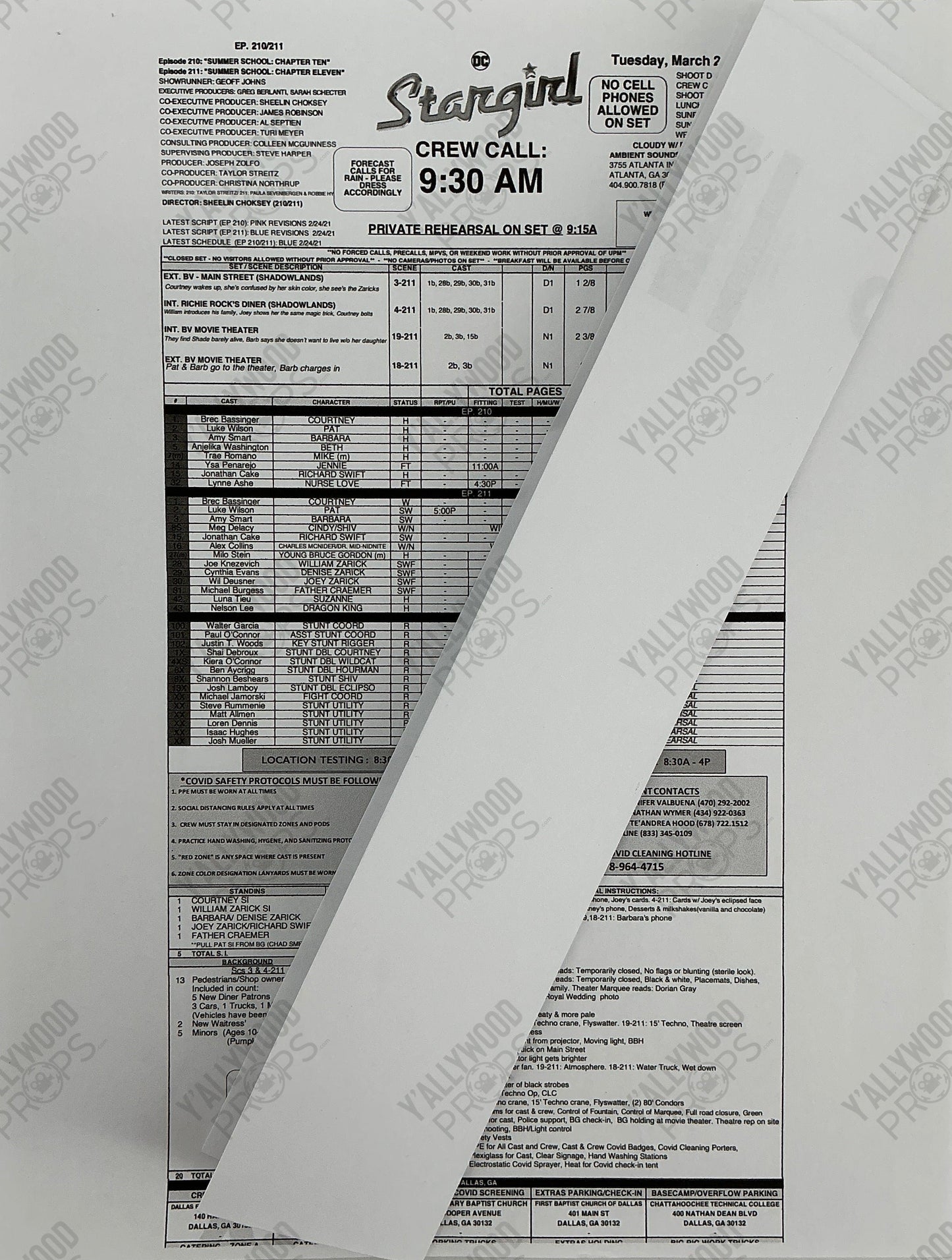 Call Sheet for Stargirl (2020-2022) Memorabilia Y'allywood Props