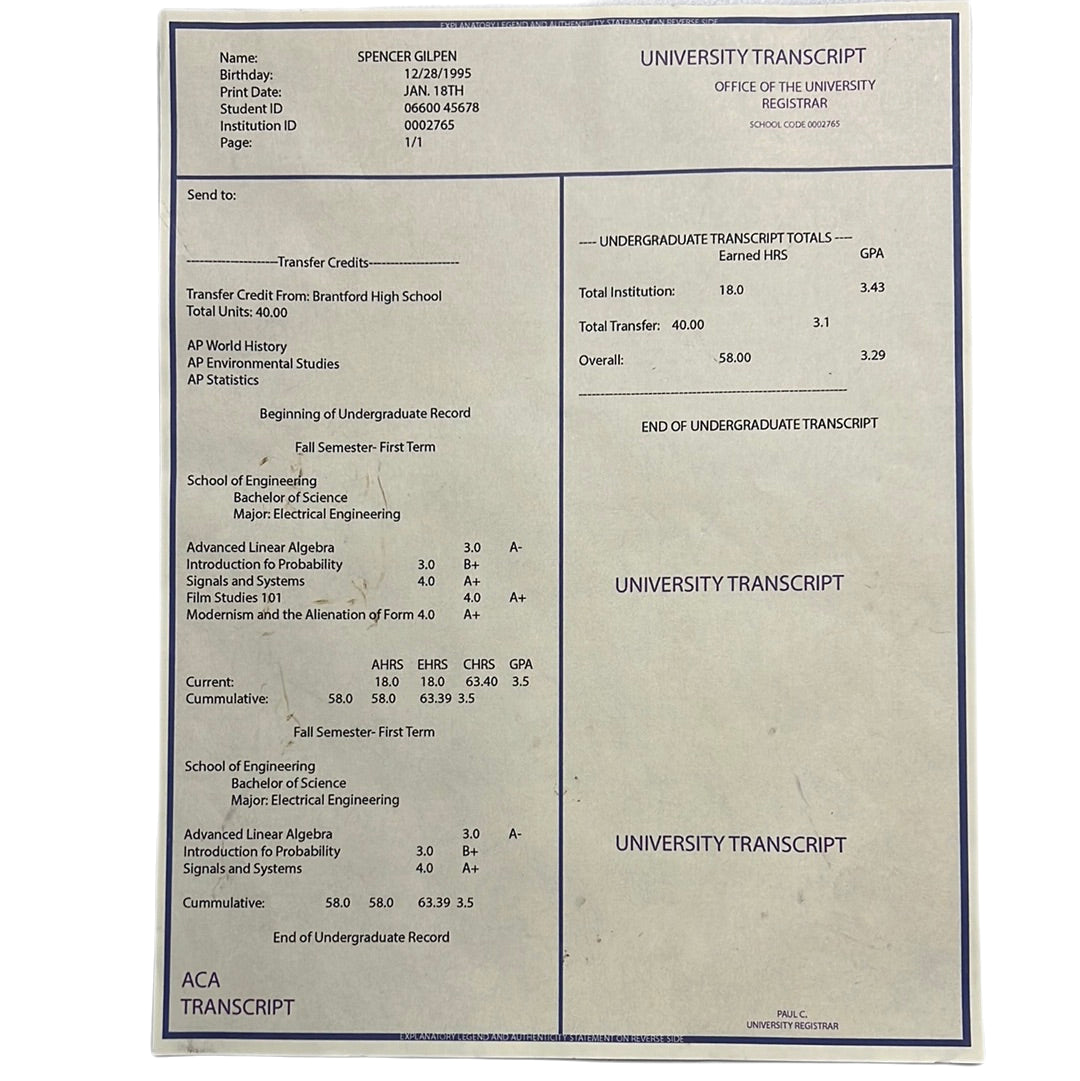 Spencer Gilpen’s transcript Jumanji Next Level Movie Prop Y'allywood Props