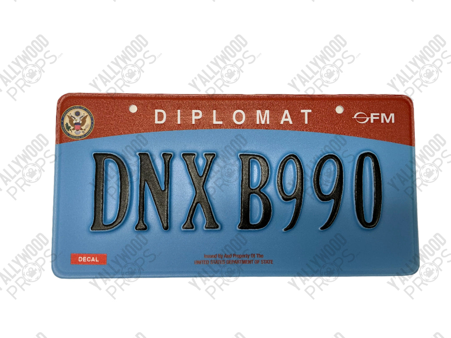Diplomat License Plate Coming 2 America (2021) Movie Prop Y'allywood Props DNX B990 (Front)