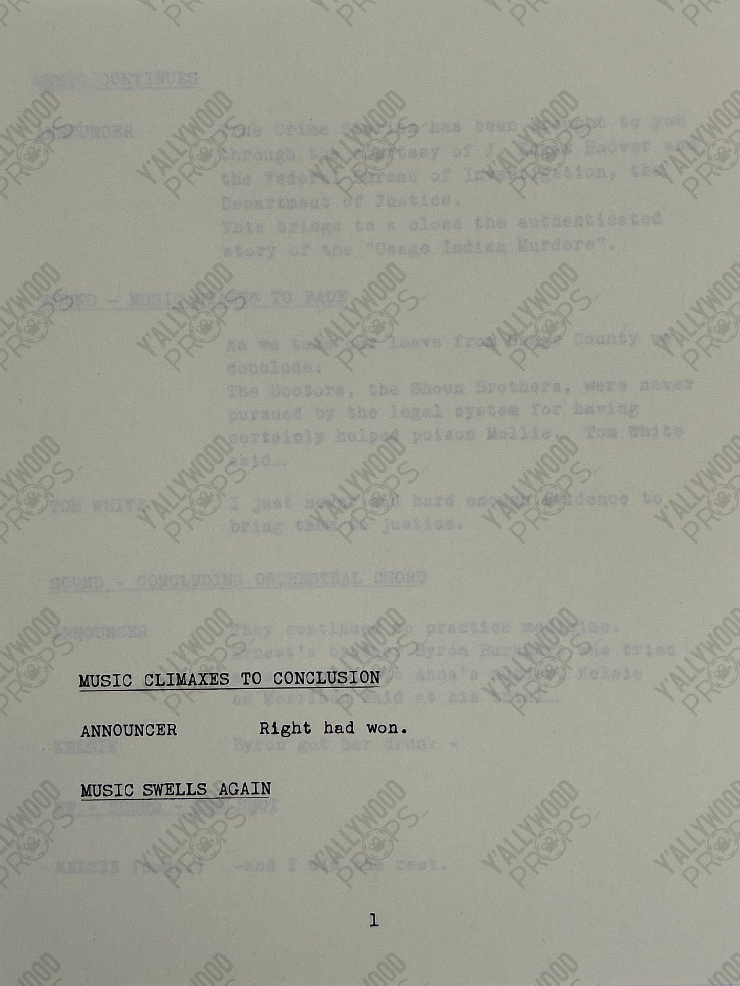 Radio Show Conductor's Script Killers of the Flower Moon (2023) Movie Props Y'allywood Props