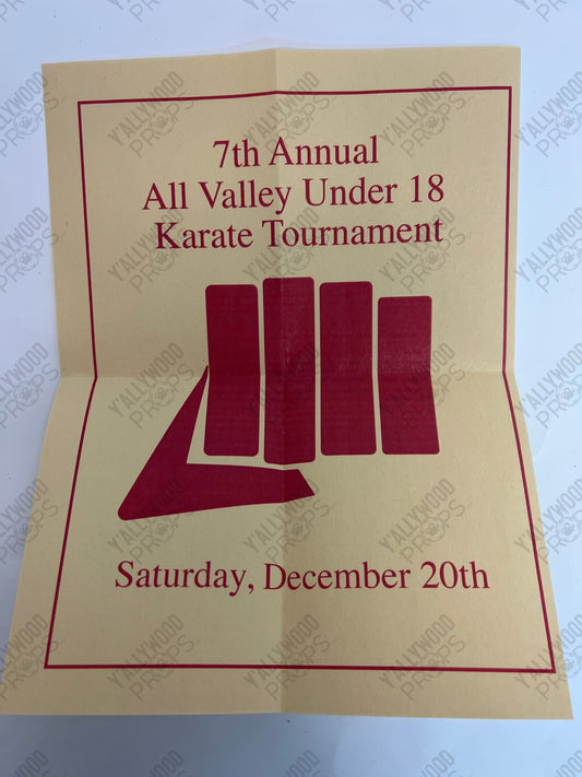 Vintage All Valley Tournament Flyer S4E3 Cobra Kai Movie Prop Y'allywood Props Folded Back-up