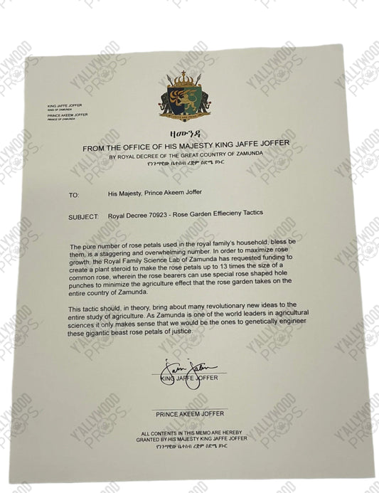 Eddie Murphy's Desk Papers Coming 2 America (2021) Movie Prop Y'allywood Props Rose Garden Efficiency Tactics