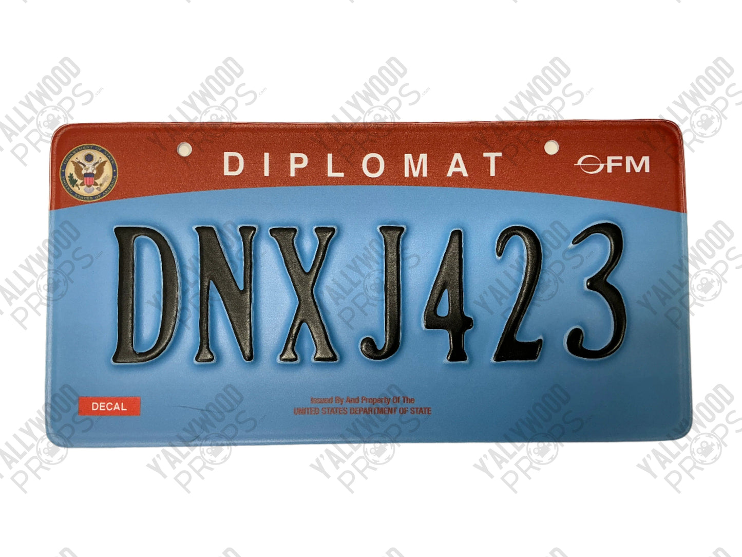Diplomat License Plate Coming 2 America (2021) Movie Prop Y'allywood Props DNX J423 (Front)