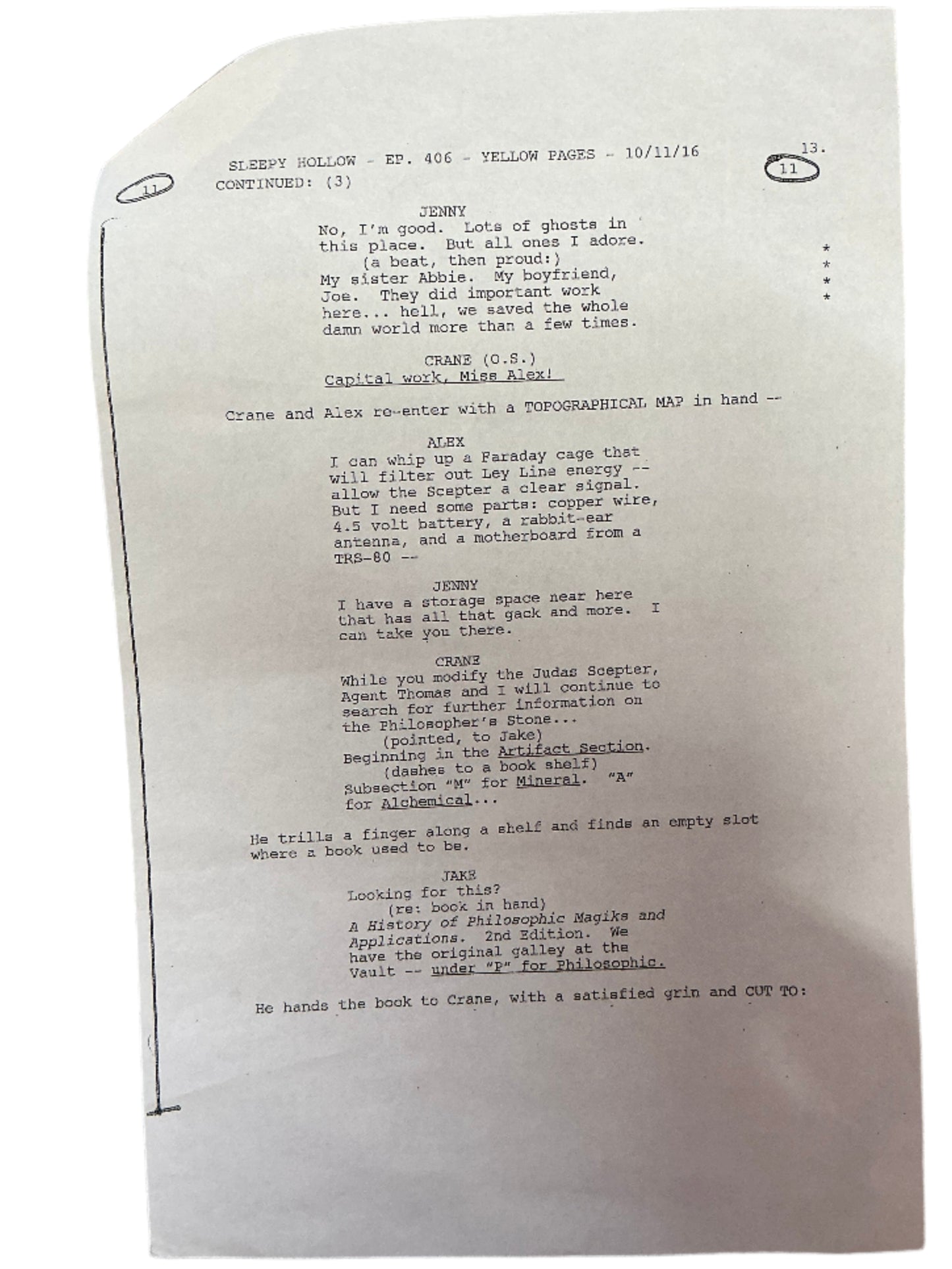 Call Sheet & Script S4E6 Sleepy Hollow (2016) Autograph Y'allywood Props