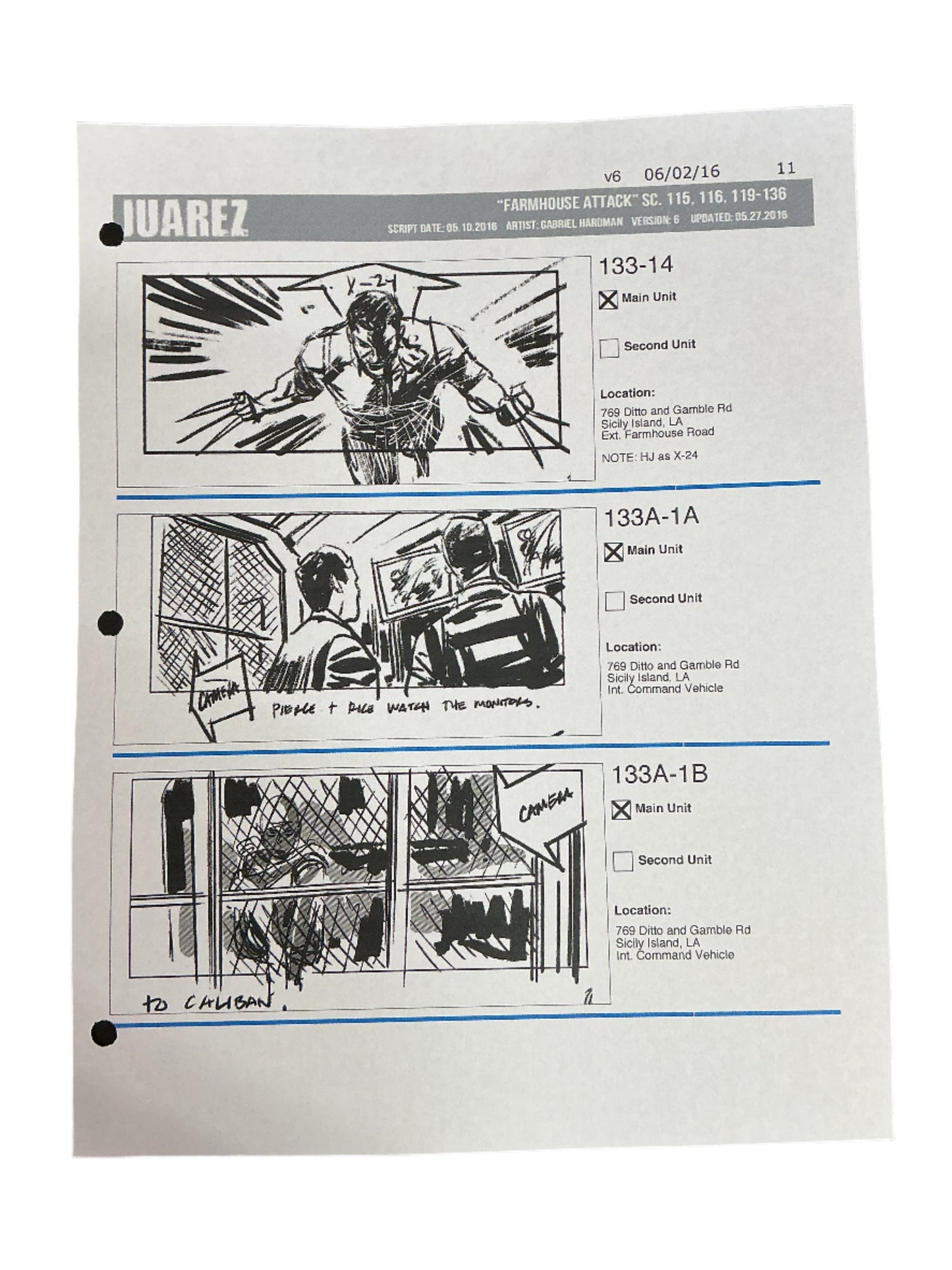 Storyboards Juarez Scene 115, 116, 119-136 Logan (2017) Memorabilia Y'allywood Props Paper 11
