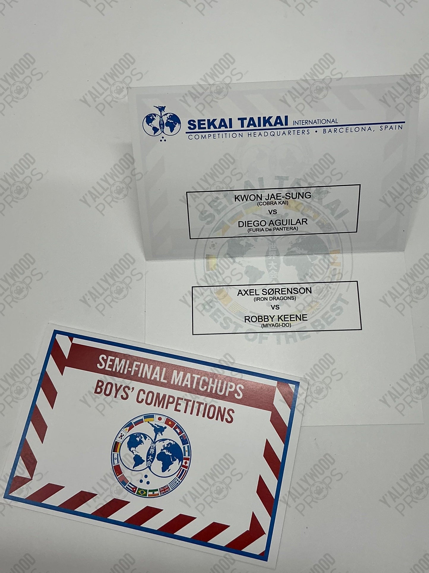 Sekai Taikai Semi-Final Matchup Cards S6E10 Cobra Kai Movie Prop Y'allywood Props Boys' Competitions