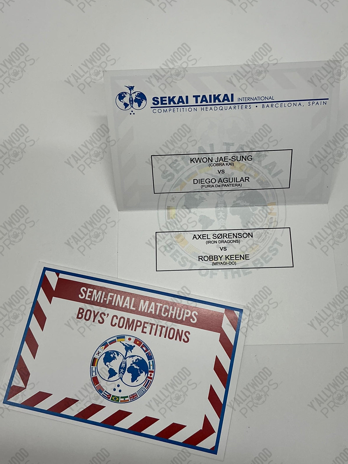Sekai Taikai Semi-Final Matchup Cards S6E10 Cobra Kai Movie Prop Y'allywood Props Boys' Competitions