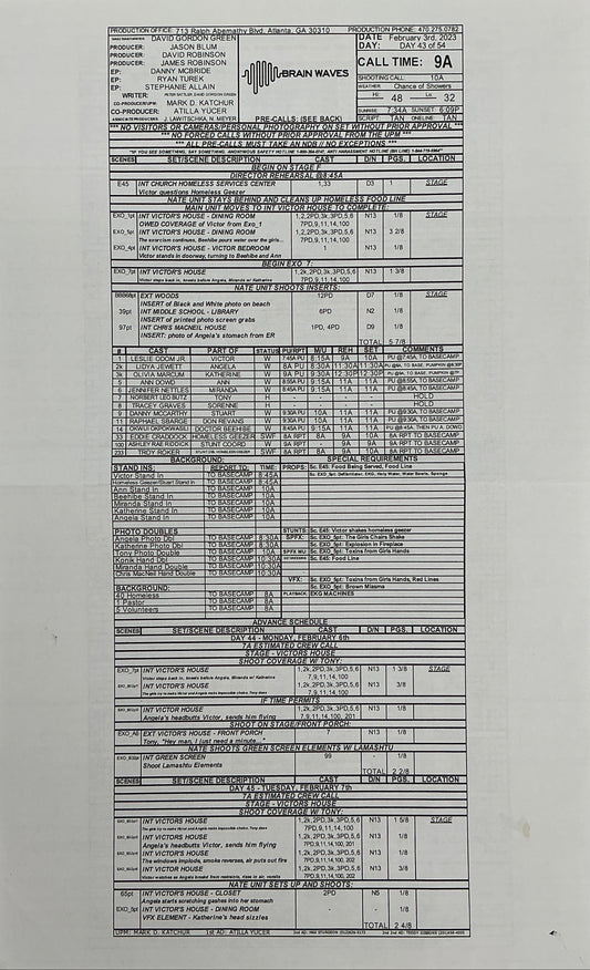 Call Sheet The Exorcist: Believer (2023) Memorabilia Y'allywood Props Victor's House