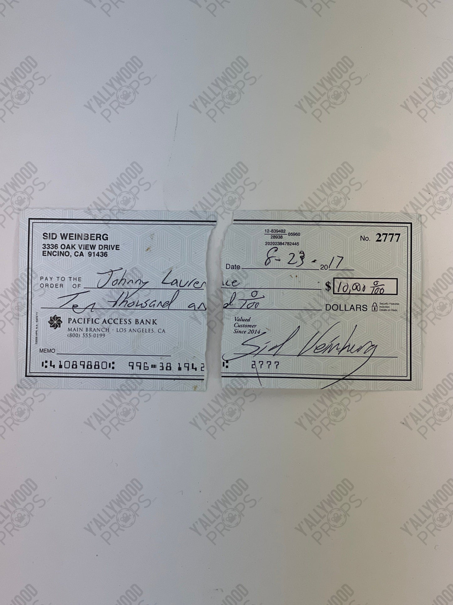 Sid’s Check Johnny Tore Up S1E1 Cobra Kai Movie Prop Y'allywood Props