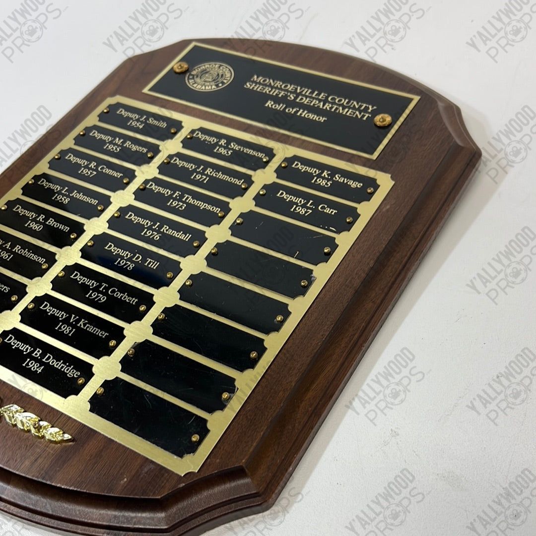 Sheriff Plaque Just Mercy Movie Prop Y'allywood Props