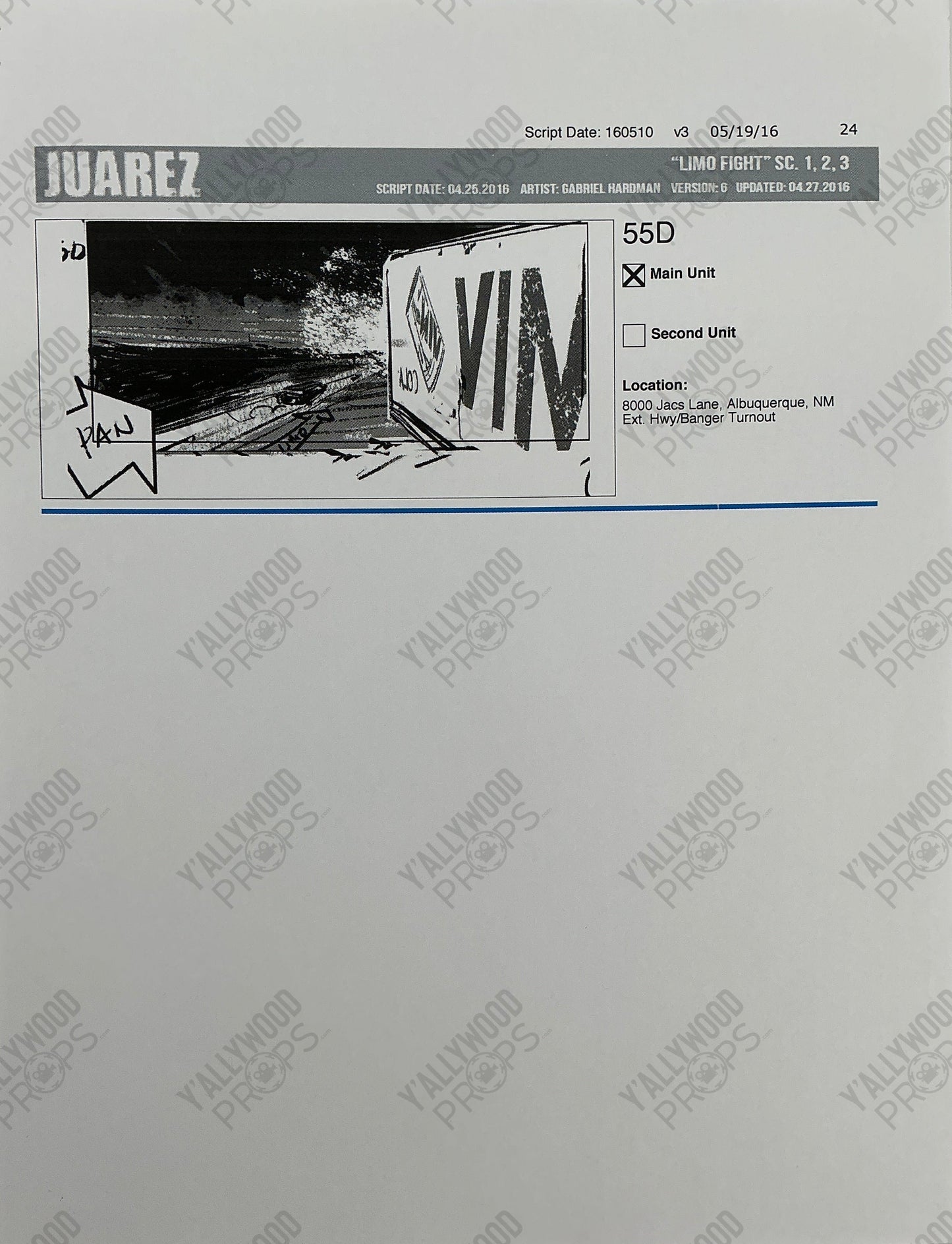 Storyboards Juarez Scenes 1-3 "Limo Fight" Logan (2017) Memorabilia Y'allywood Props Paper 24