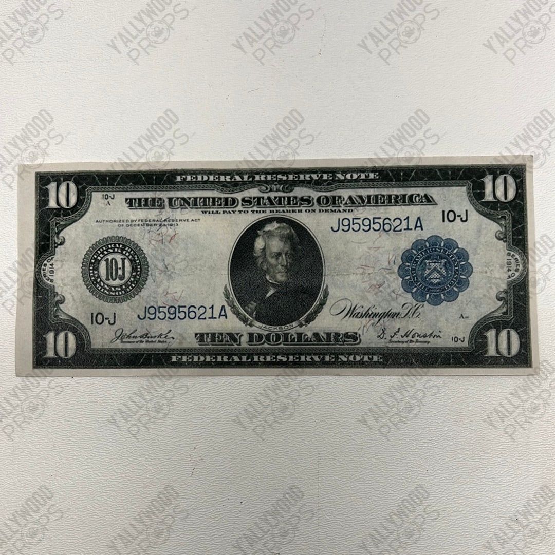 Bills from Bank Safe Explosion Killers of the Flower Moon Movie Prop Y'allywood Props A Ten Dollar Bill