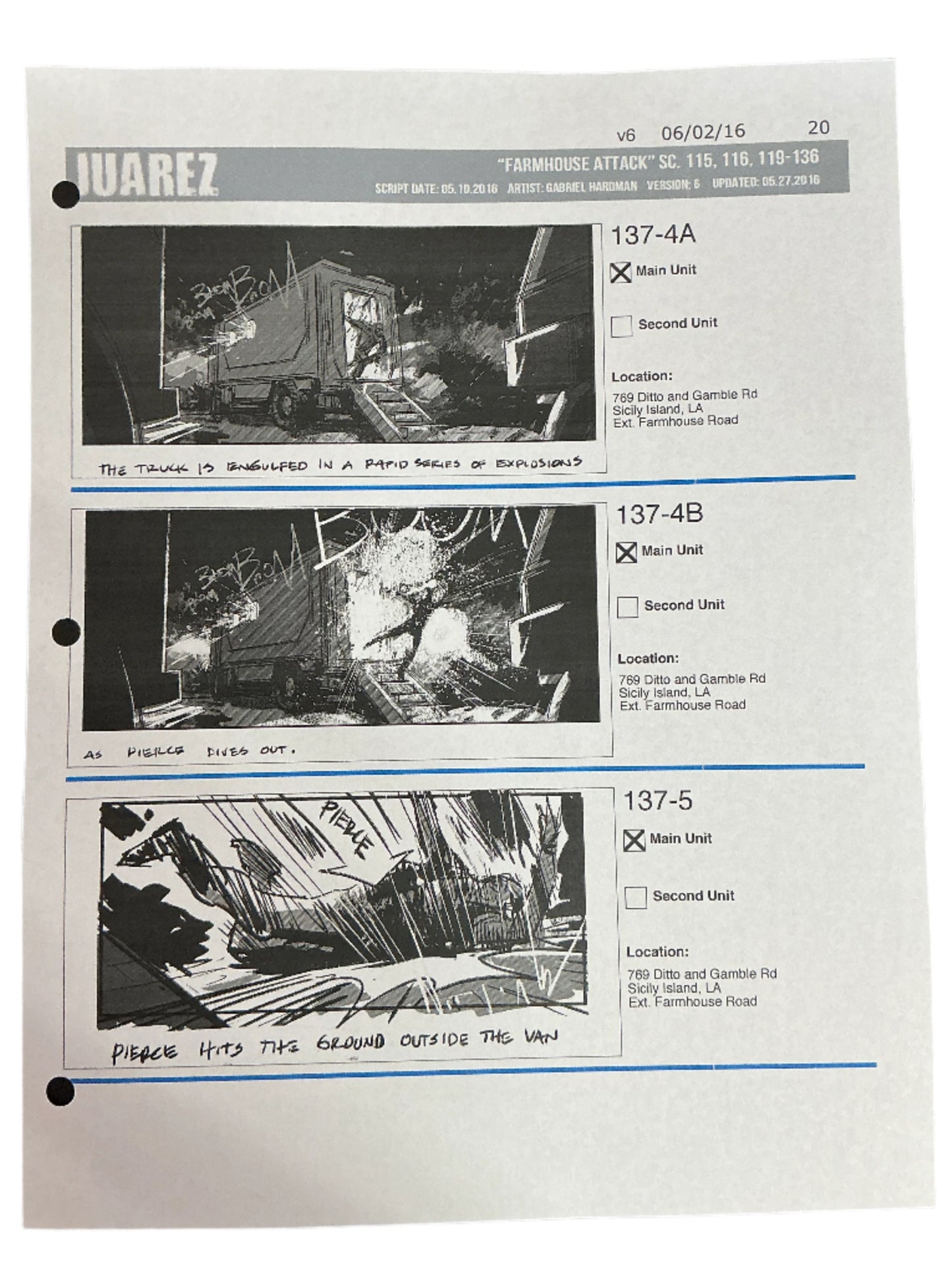 Storyboards Juarez Scene 115, 116, 119-136 Logan (2017) Memorabilia Y'allywood Props Paper 20