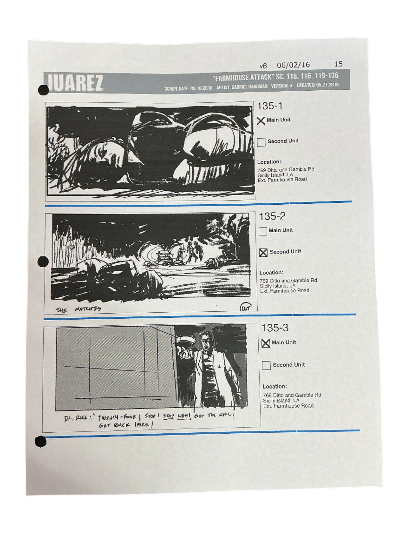 Storyboards Juarez Scene 115, 116, 119-136 Logan (2017) Memorabilia Y'allywood Props Paper 15