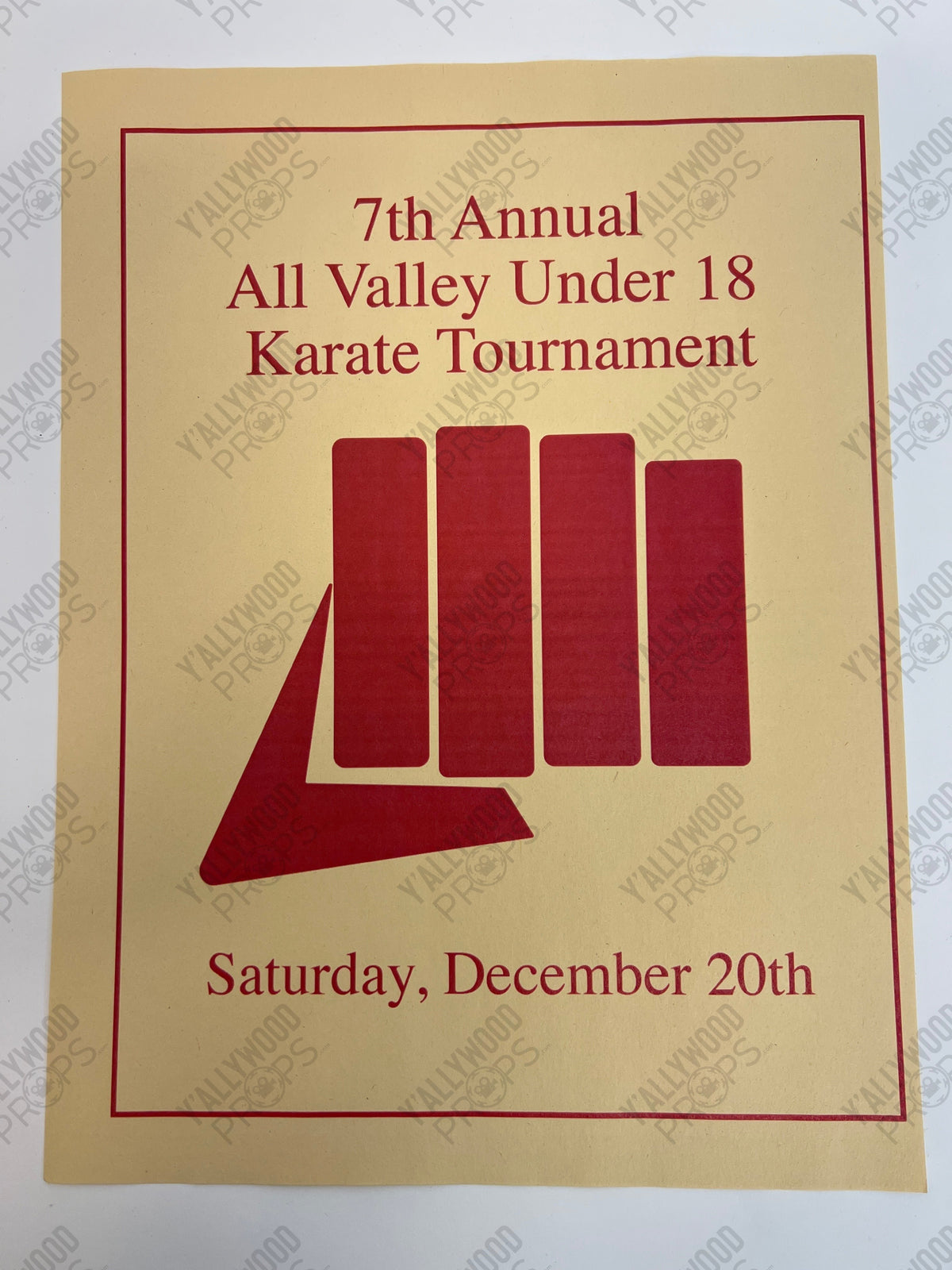 Vintage All Valley Tournament Flyer S4E3 Cobra Kai Movie Prop Y'allywood Props Unfolded Back-up
