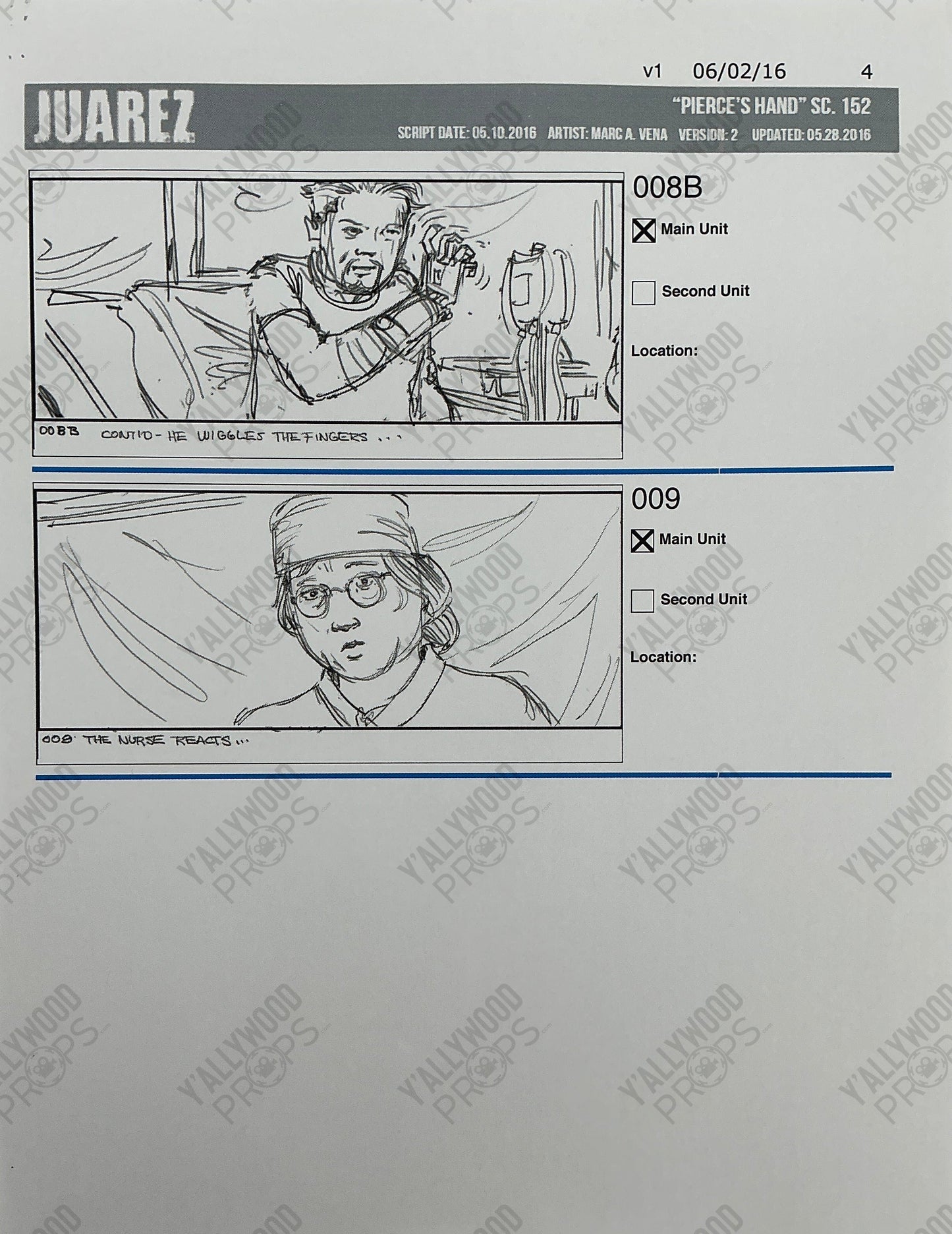 Storyboards Juarez Scene 152 "Pierce's Hand" Logan (2017) Memorabilia Y'allywood Props Paper 4
