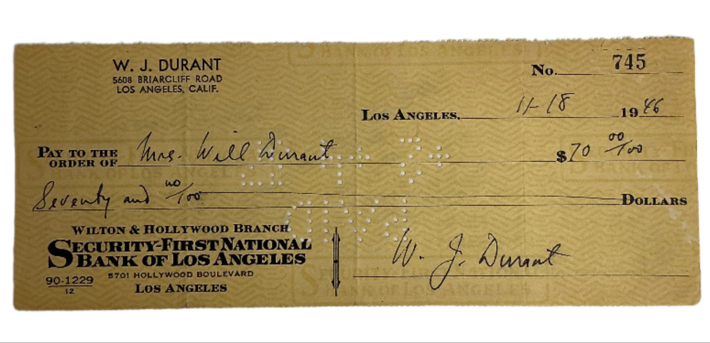 Will Durant Hand Signed Personal Check Autograph Y'allywood Props Option 1