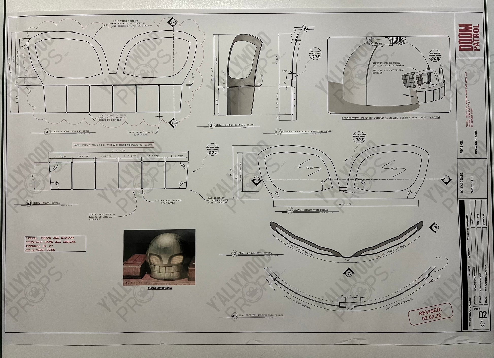 Time Machine Blueprints S4 Doom Patrol Wardrobe Y'allywood Props Window Trim & Teeth