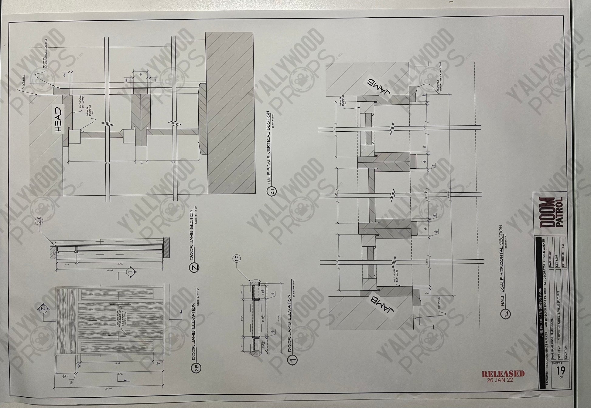 Future Cloverton Blueprints S4 Doom Patrol Movie Prop Y'allywood Props Door Jamb Detail