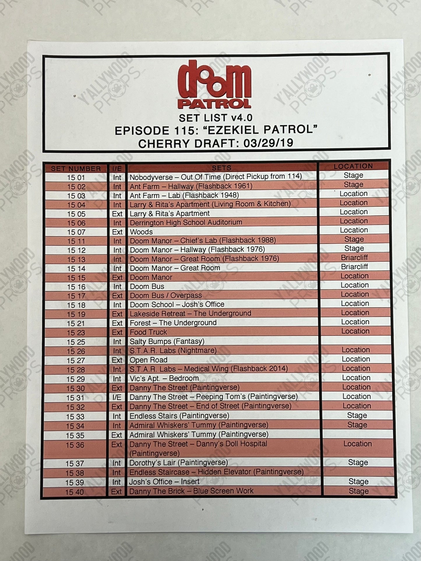 Set Lists Doom Patrol Season 1 Movie Prop Y'allywood Props Episode 15
