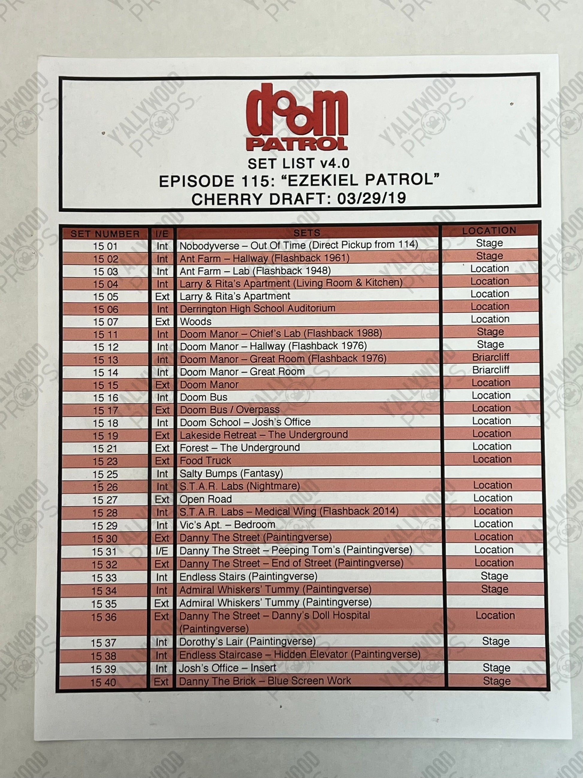 Set Lists Doom Patrol Season 1 Movie Prop Y'allywood Props Episode 15