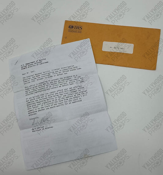 Barry Seal's Letter from IRS American Made (2017) Movie Prop Y'allywood Props Envelope with IRS Letter