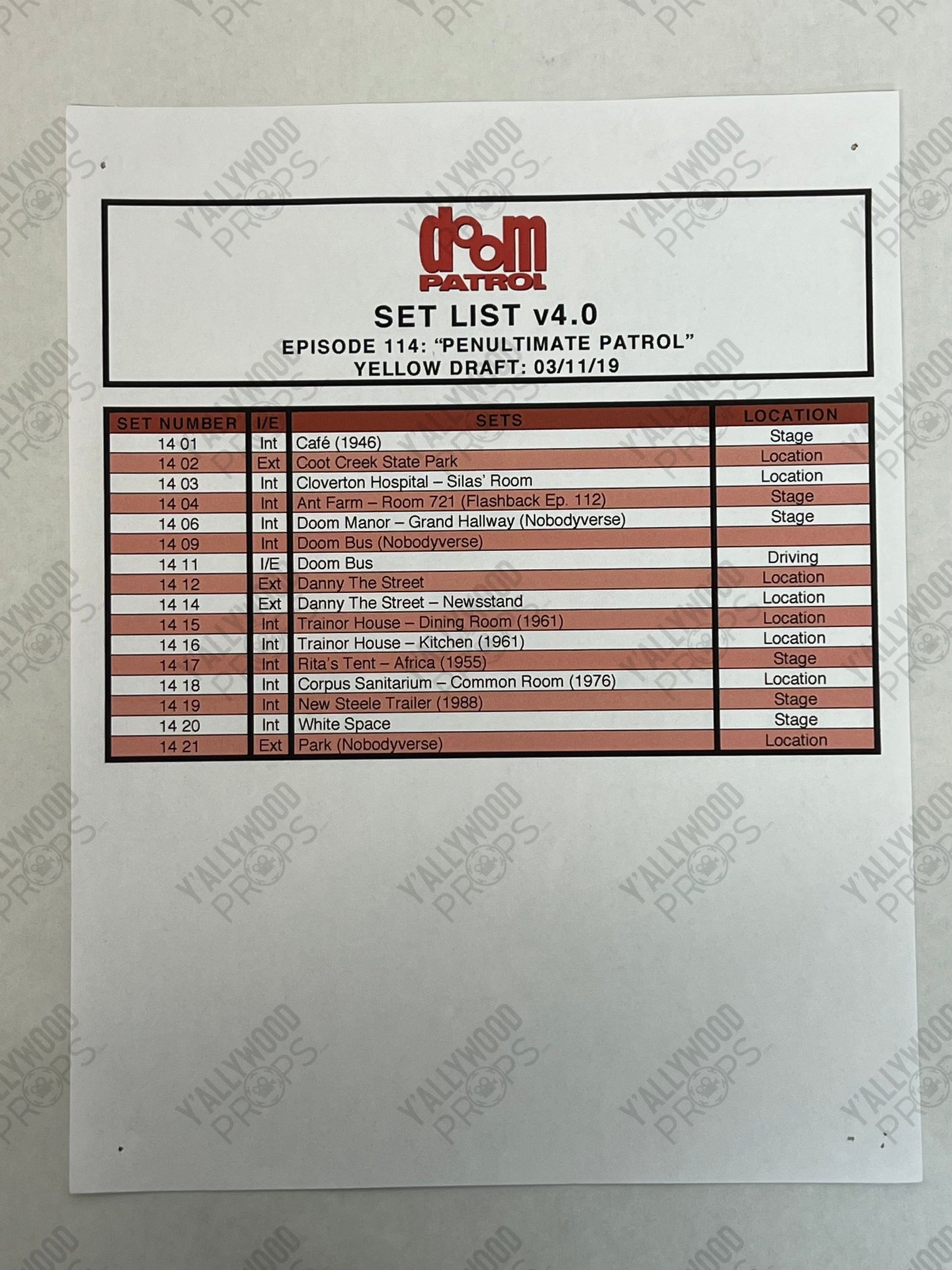 Set Lists Doom Patrol Season 1 Movie Prop Y'allywood Props Episode 14