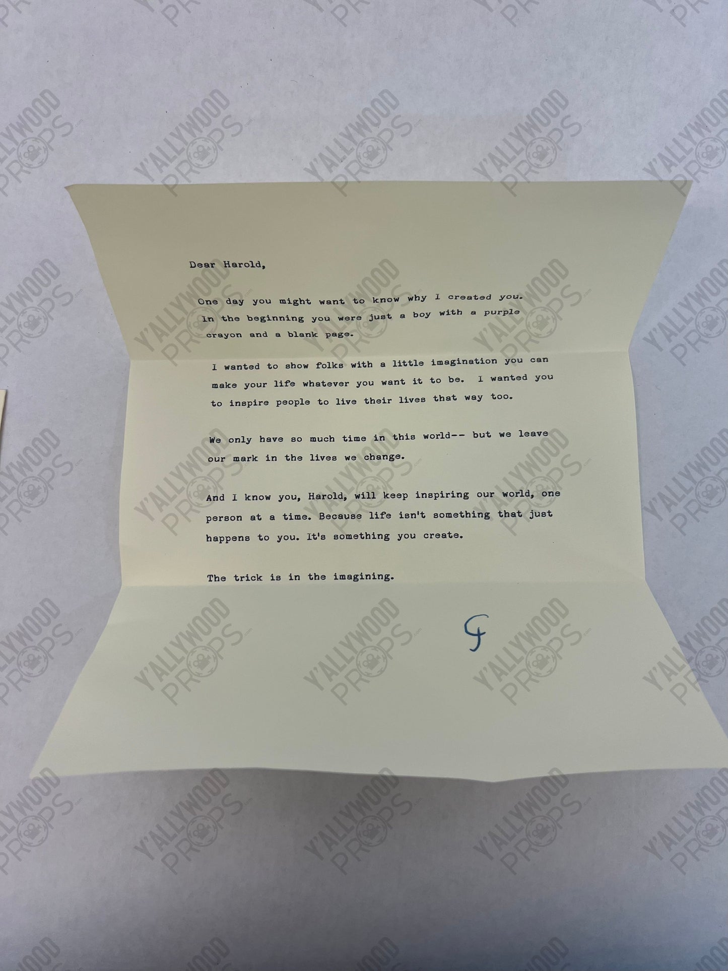 Crockett's Letter Harold and the Purple Crayon Memorabilia Y'allywood Props Actual Letter - No Envelope