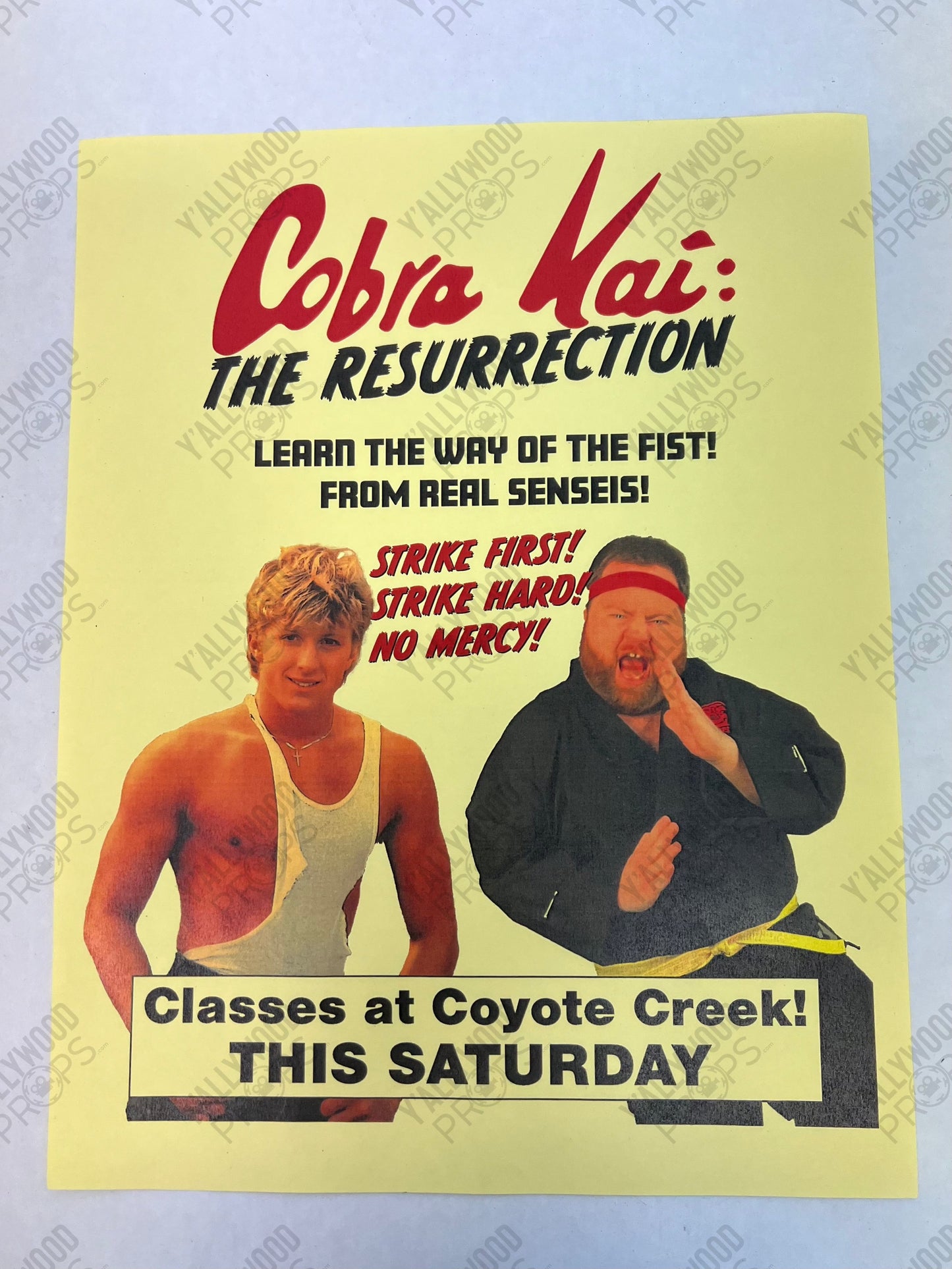 Stingray's Cobra Kai Flyer S6E1 Cobra Kai Movie Prop Y'allywood Props Yellow Backup Flyer