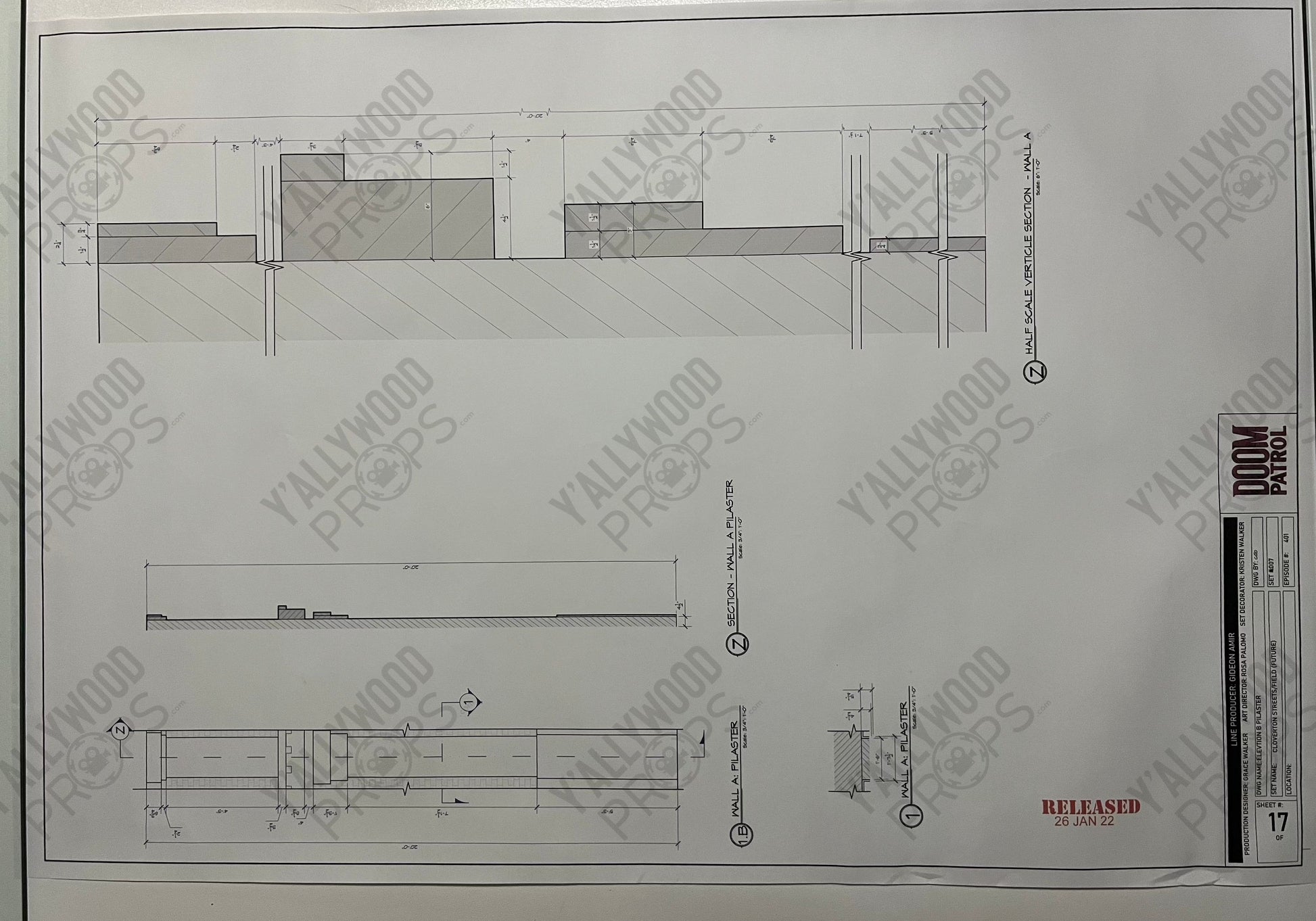 Future Cloverton Blueprints S4 Doom Patrol Movie Prop Y'allywood Props Elevation A Pilasters
