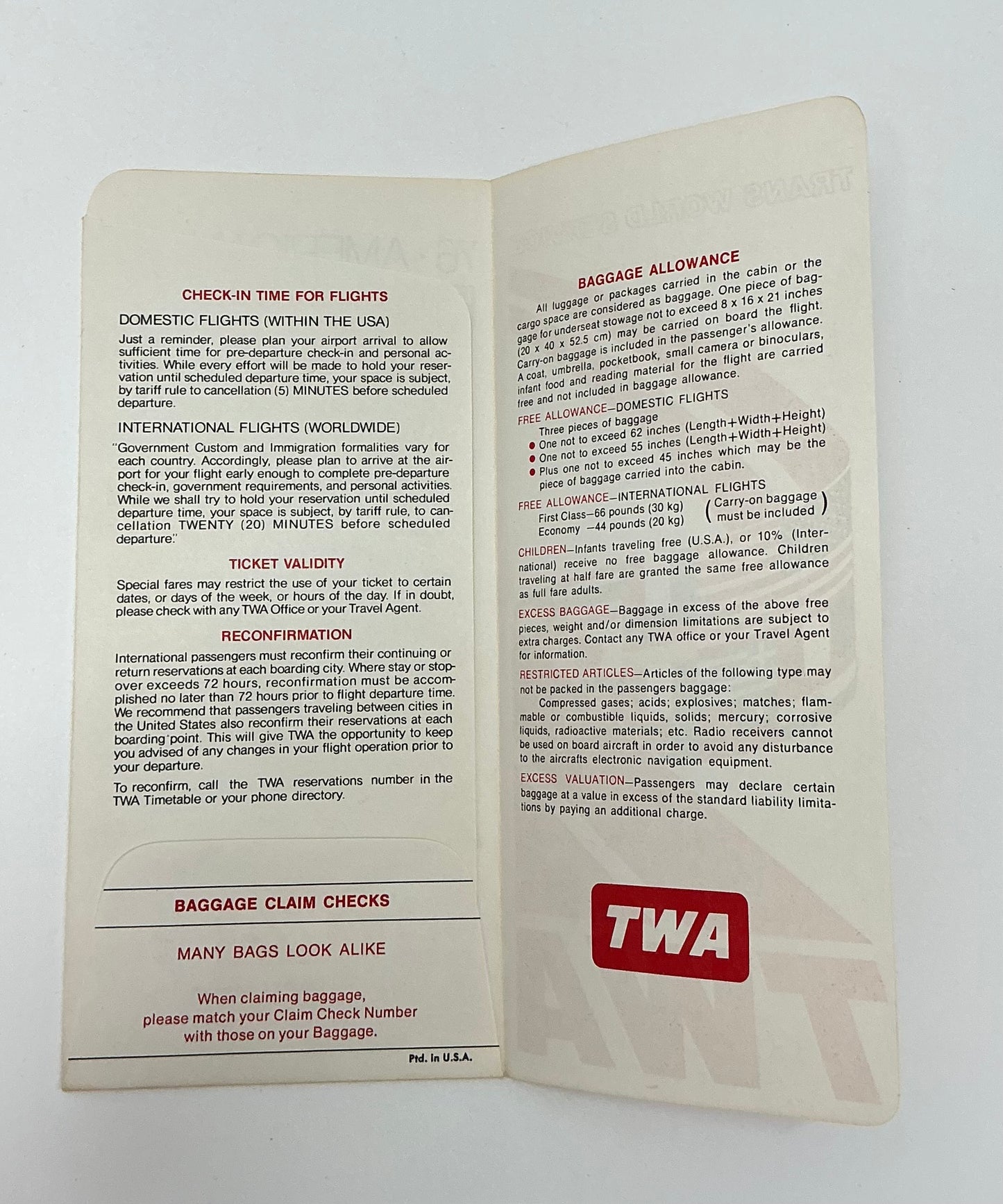 TWA 1976 Bicentennial Brochure American Made (2017) Movie Prop Y'allywood Props