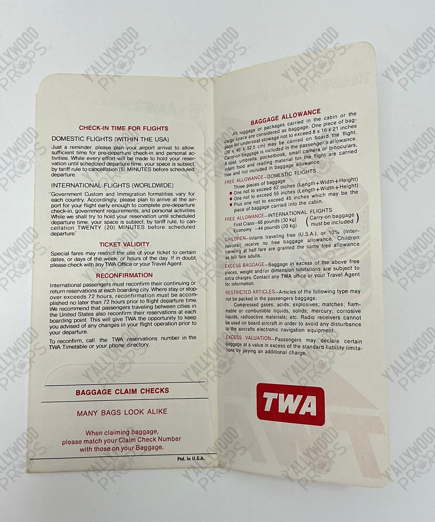 TWA 1976 Bicentennial Brochure American Made (2017) Movie Prop Y'allywood Props