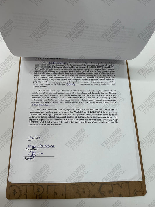 Liability Waiver Creed III (2023) Wardrobe Y'allywood Props