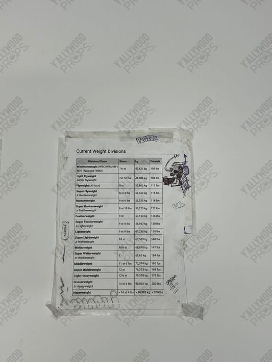 Delphi Gym Lists Creed III (2023) Movie Prop Y'allywood Props Current Weight Division