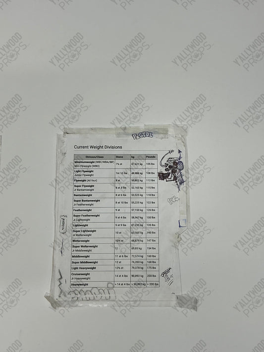 Delphi Gym Lists Creed III (2023) Movie Prop Y'allywood Props Current Weight Division