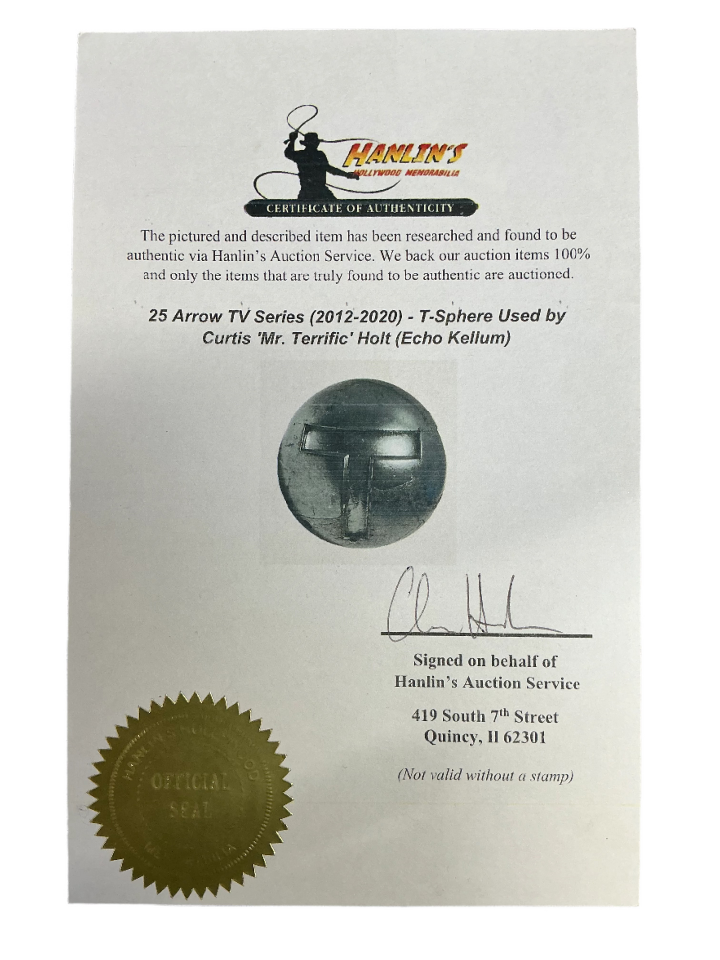 Mr. Terrific's T-Sphere Arrow (2012-2020) Movie Prop Y'allywood Props