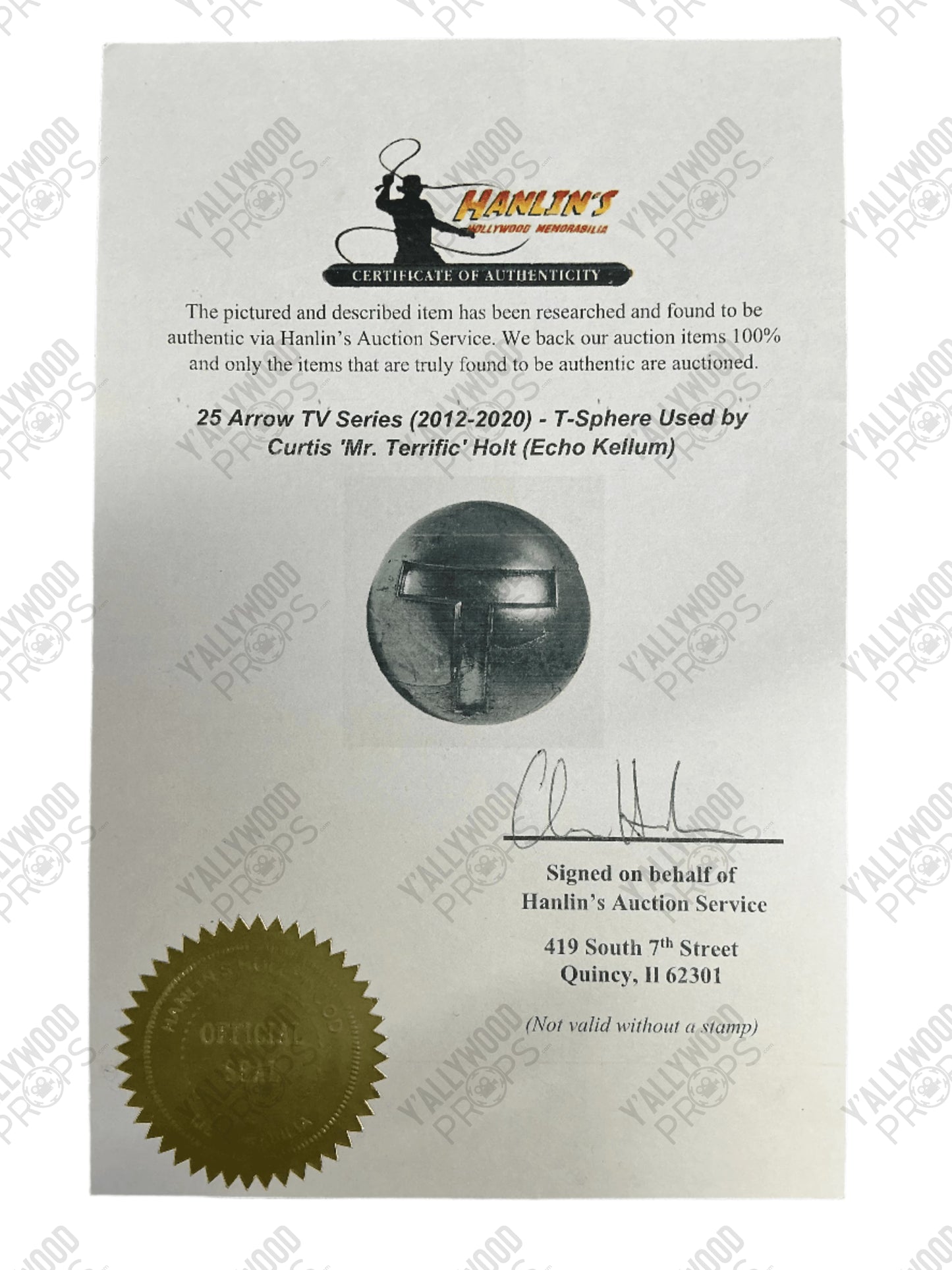 Mr. Terrific's T-Sphere Arrow (2012-2020) Movie Prop Y'allywood Props
