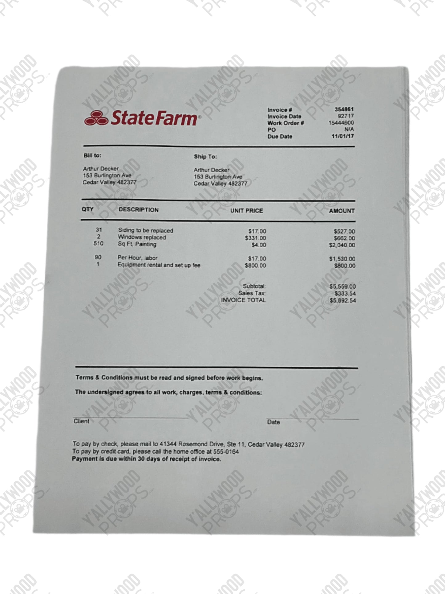 Aurthur Decker's Insurance Claim The War with Grandpa (2020) Movie Prop Y'allywood Props State Farm Not Signed