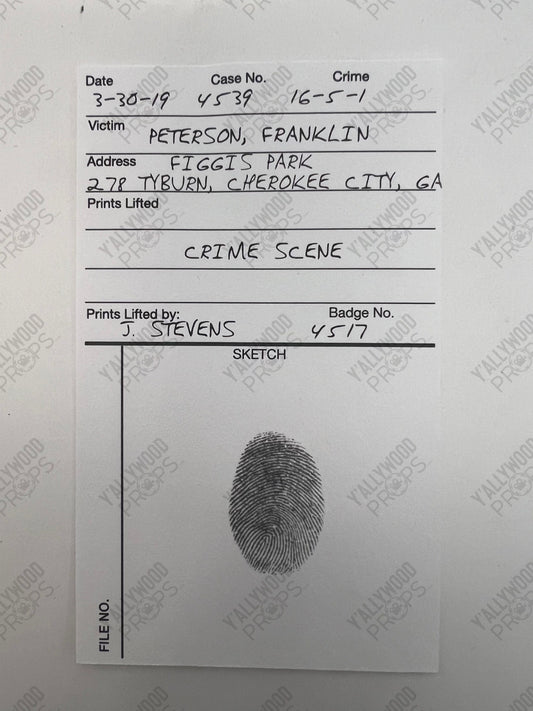 Terry Maitland Fingerprint Cards The Outsider Movie Prop Y'allywood Props Crime Scene Written