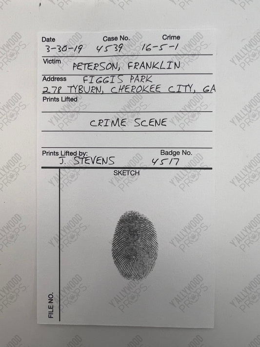 Terry Maitland Fingerprint Cards The Outsider Movie Prop Y'allywood Props Crime Scene Written