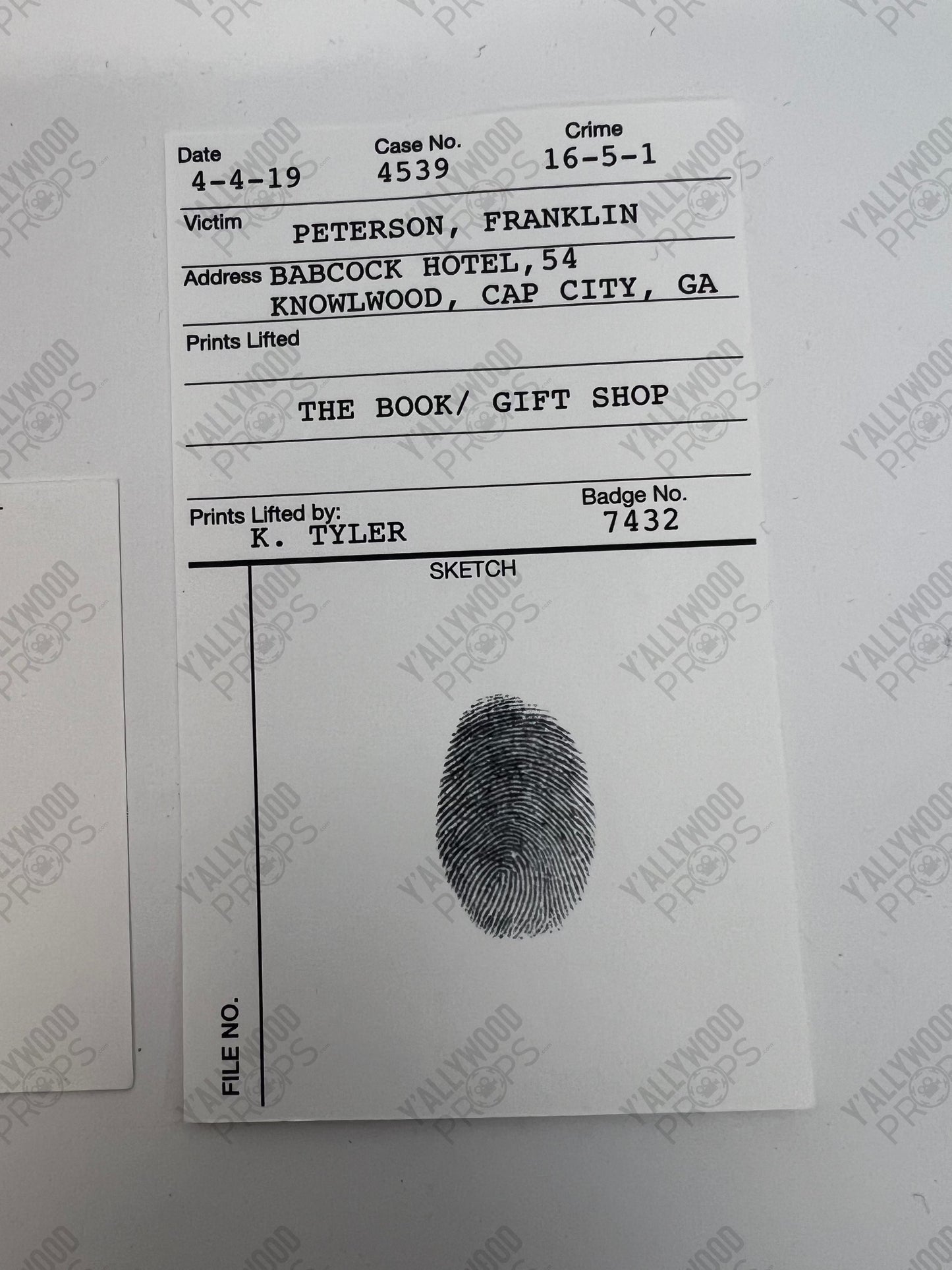 Terry Maitland Fingerprint Cards The Outsider Movie Prop Y'allywood Props Book/Gift Shop Portrait