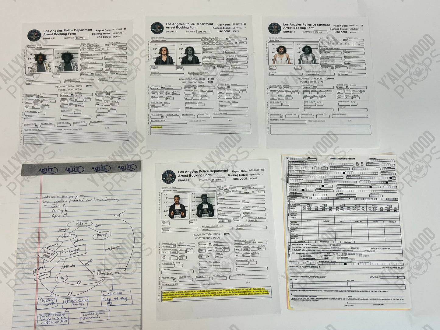 Johnny Lawrence Arrest Booking Form S3E1 Cobra Kai Movie Prop Y'allywood Props Hero Version - 5 different forms and notepad