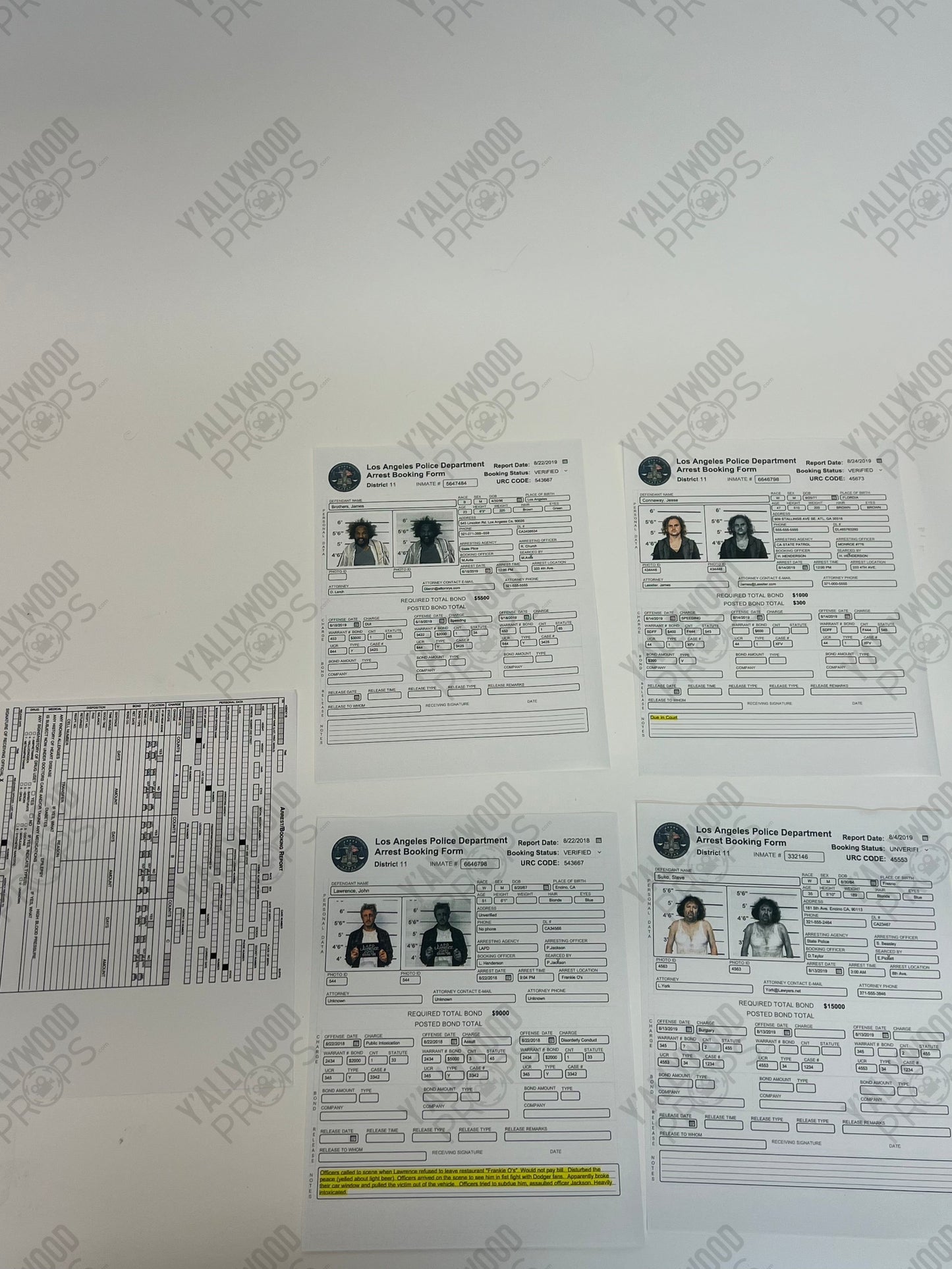 Johnny Lawrence Arrest Booking Form S3E1 Cobra Kai Movie Prop Y'allywood Props Production Back-up - 5 different forms