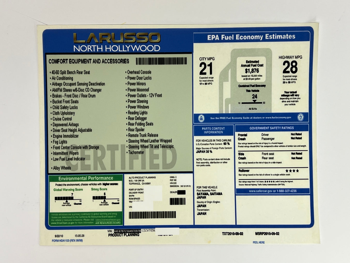 LaRusso Auto Group Car Sticker Cobra Kai Movie Prop Y'allywood Props LaRusso North Hollywood