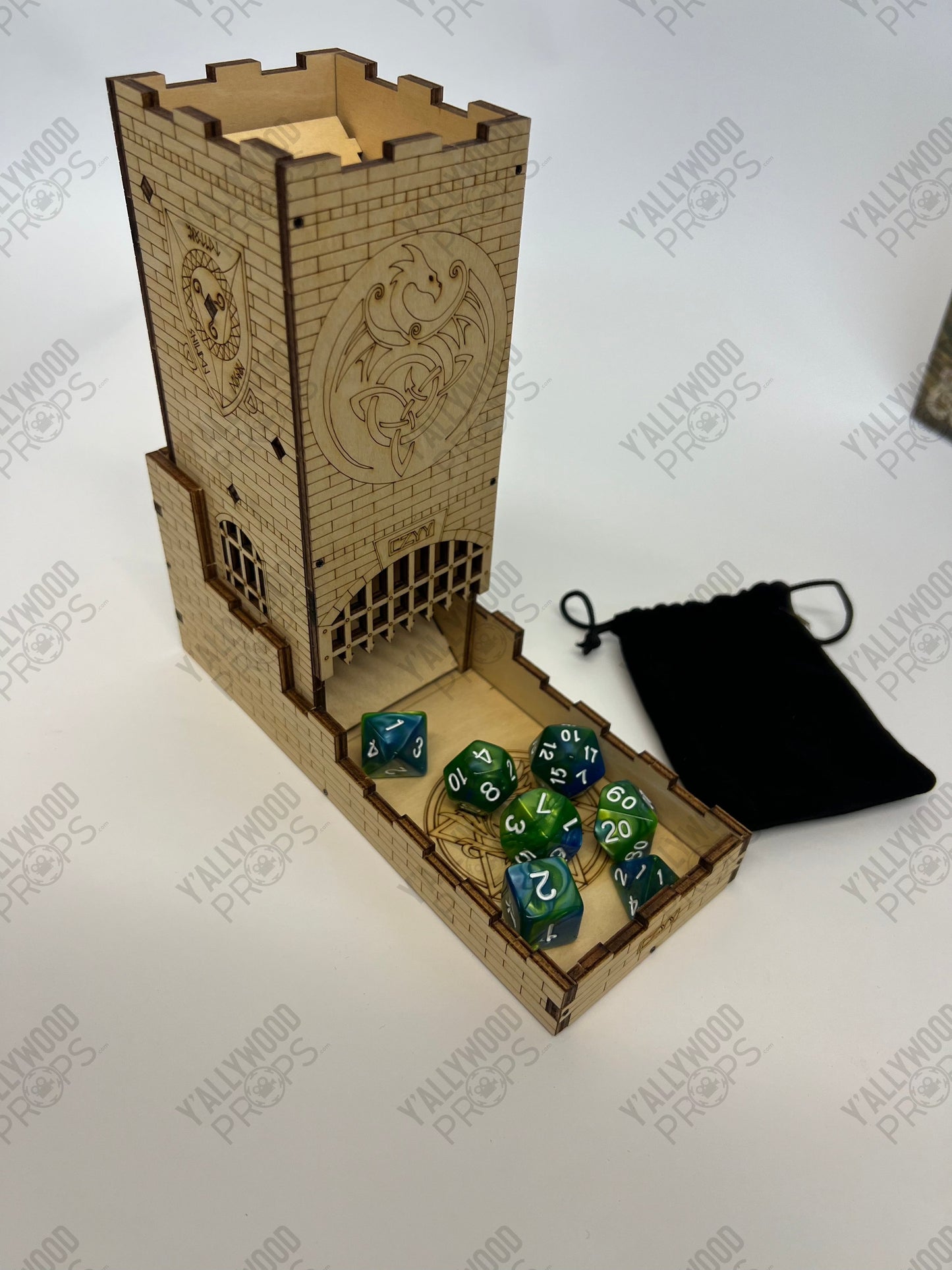 Stingray's D&D Game Set-up S5E9 Cobra Kai Movie Prop Y'allywood Props Wooden Dice Tower